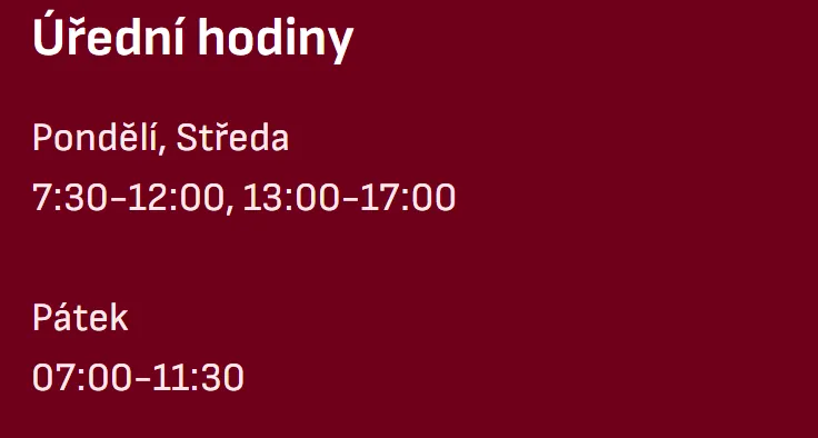 Úřední hodiny registru vozidel Blatná — náhled z oficiálního webu