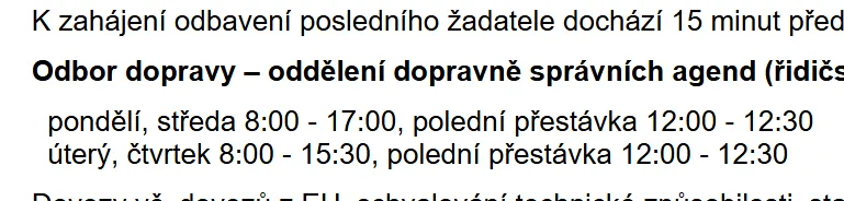 Úřední hodiny registru vozidel Brandýs nad Labem-Stará Boleslav — náhled z oficiálního webu
