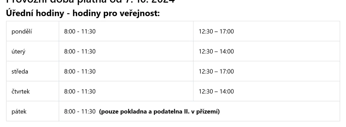 Úřední hodiny registru vozidel Hranice — náhled z oficiálního webu