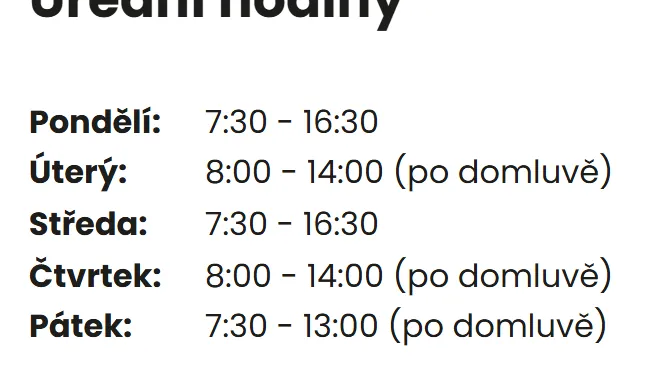 Úřední hodiny registru vozidel Konice — náhled z oficiálního webu