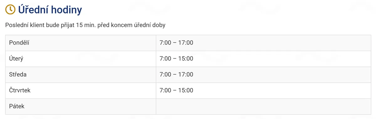 Úřední hodiny registru vozidel Litoměřice — náhled z oficiálního webu