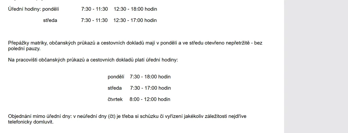 Úřední hodiny registru vozidel Mělník — náhled z oficiálního webu