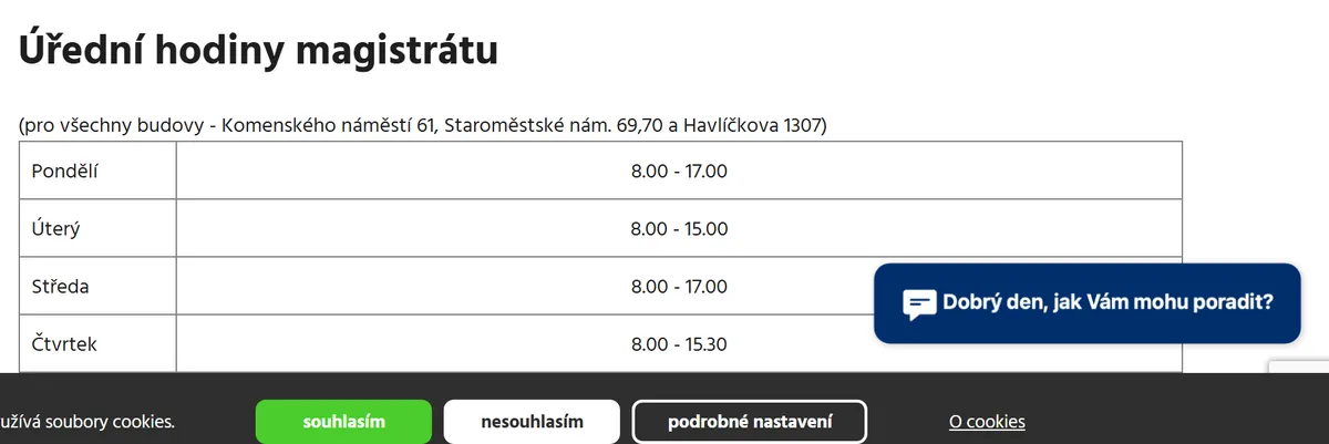 Úřední hodiny registru vozidel Mladá Boleslav — náhled z oficiálního webu