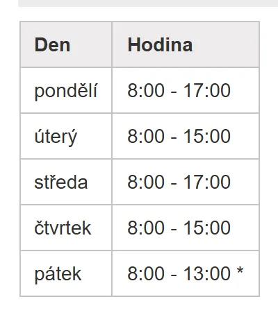 Úřední hodiny registru vozidel Mnichovo Hradiště — náhled z oficiálního webu