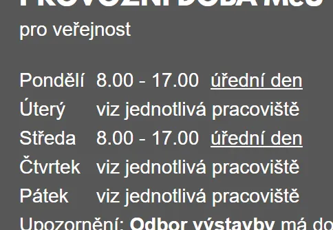 Úřední hodiny registru vozidel Šlapanice — náhled z oficiálního webu