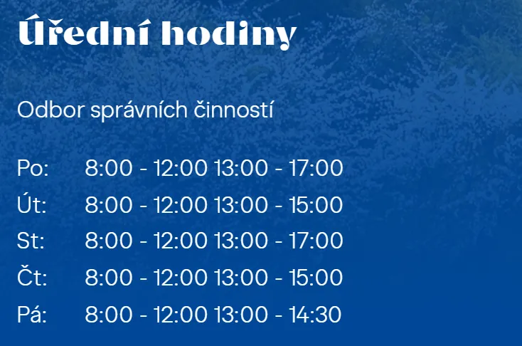 Úřední hodiny registru vozidel Teplice — náhled z oficiálního webu