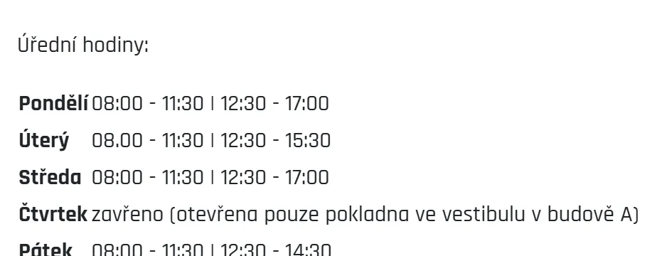 Úřední hodiny registru vozidel Varnsdorf — náhled z oficiálního webu města
