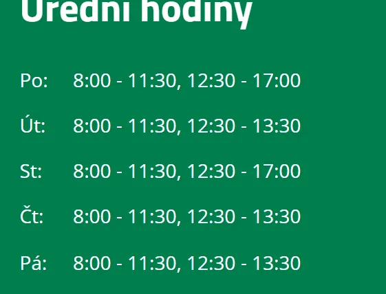 Úřední hodiny registru vozidel Vsetín — náhled z oficiálního webu
