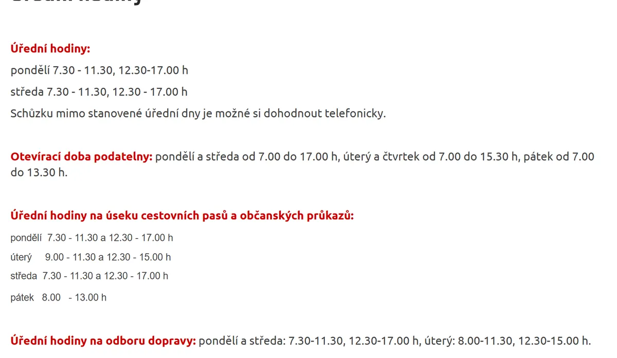 Úřední hodiny registru vozidel Vyškov — náhled z oficiálního webu